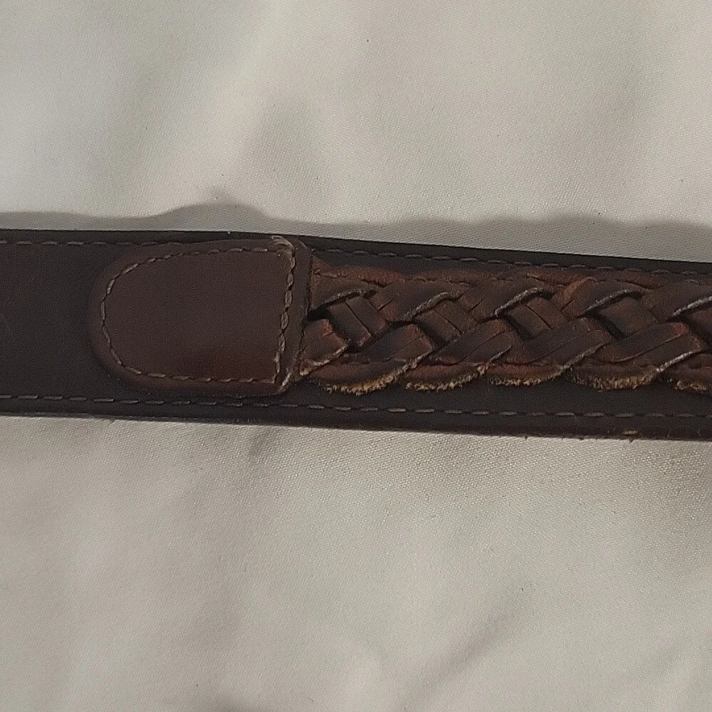VINTAGE Leather Belt‎ Strap Embossing Western Scrollwork Strap Brown Size M